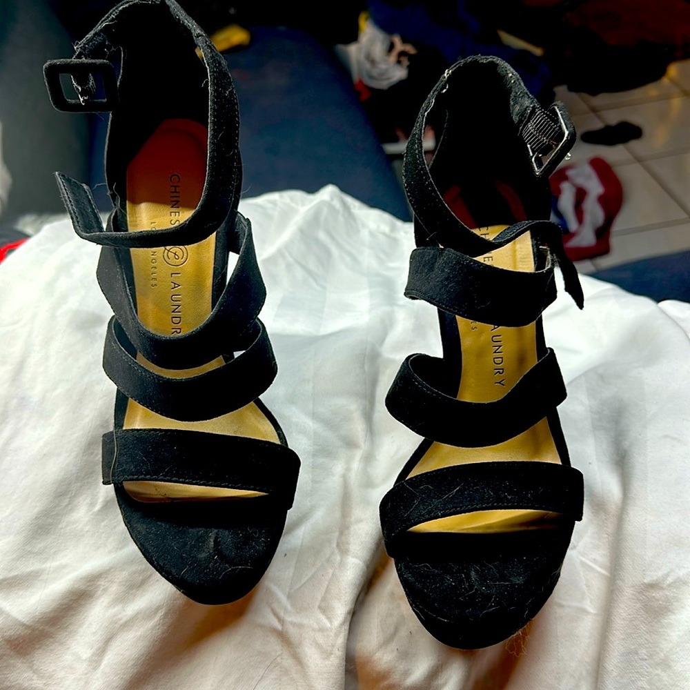 Chinese laundry, suede heels wedges
